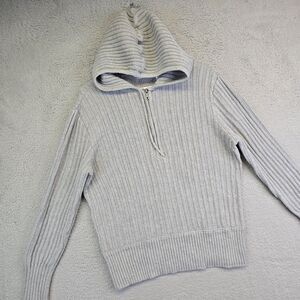 Villager Liz Claiborne Sweater Women 2 Medium Gray Knit Ribbed Athleisure Sporty
